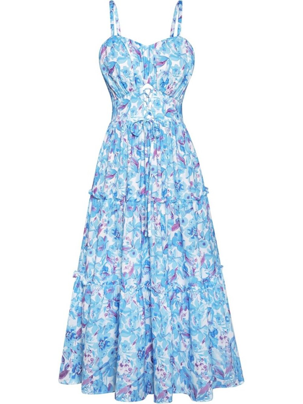 Women's Blue Boho Floral Maxi Sundress Summer Beach Flowy Dress with Pockets